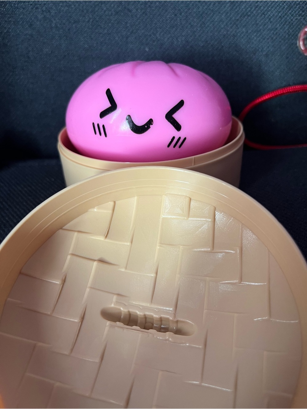 Pink Kawaii Squishy Toy in Bamboo Basket - Cute Kids Toy